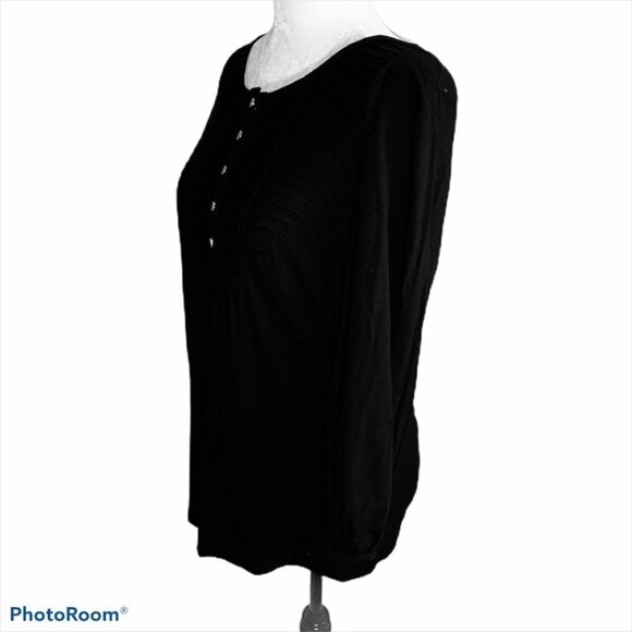 INC Black Top T-Shirt Button Front Tucj Size M - Picture 2 of 9